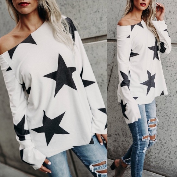Last One Size L Off Shoulder Star Top - Picture 3 of 3